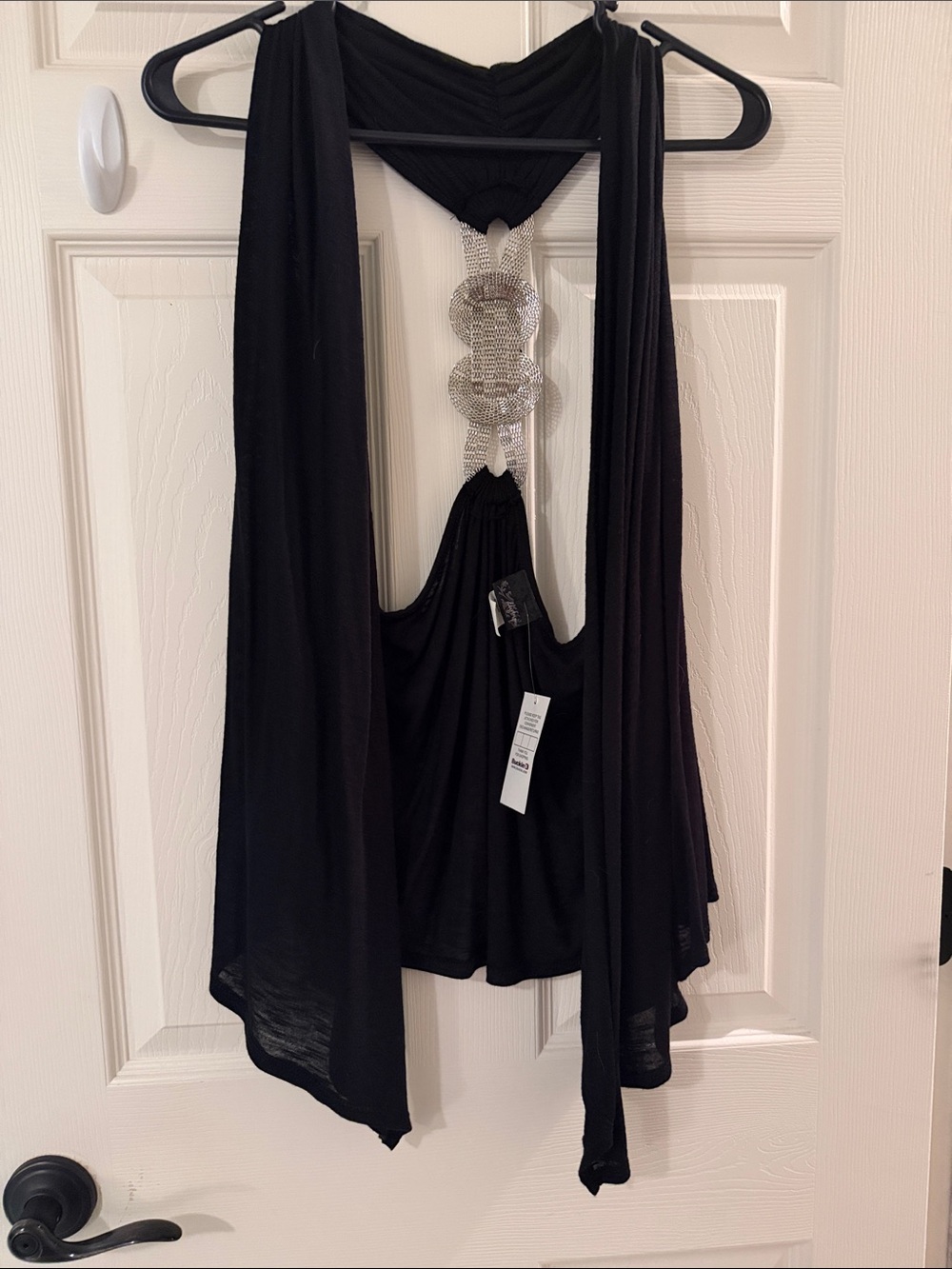 Daytrip Black Halter Top with Rhinestone Back Detail